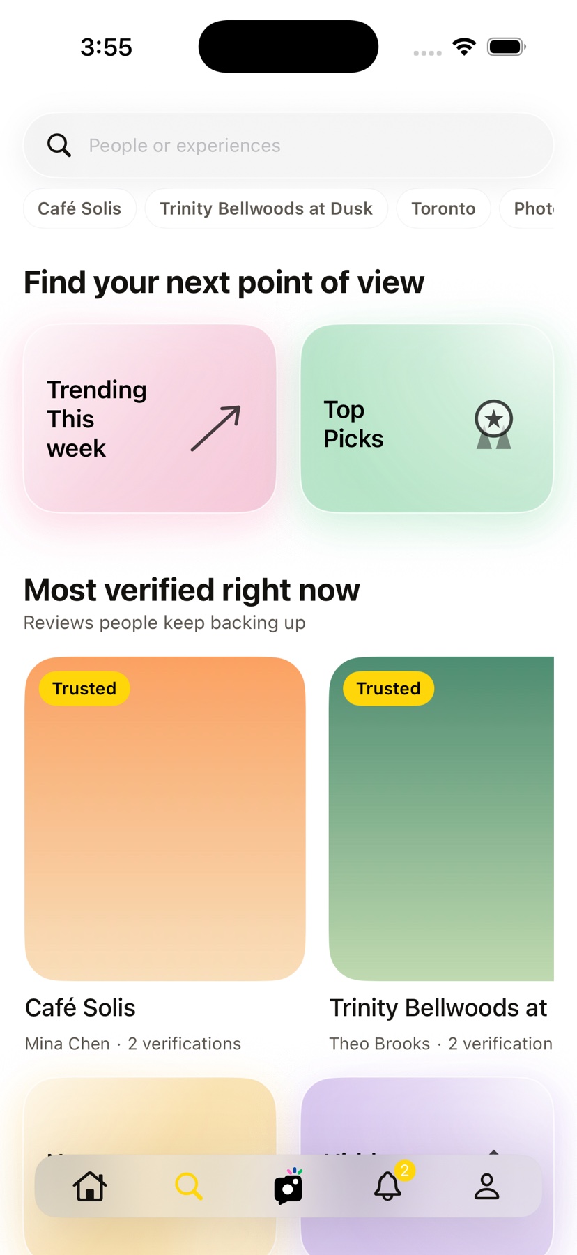 PicPols Explore with search and experience categories